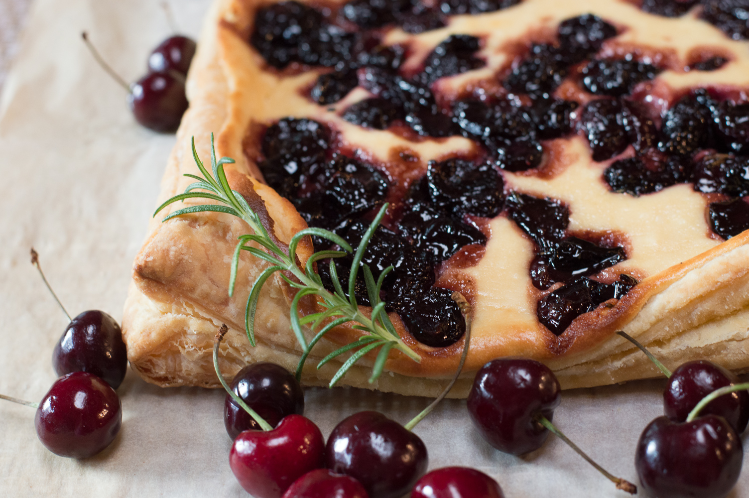 Cherry, Rosemary and Cream Cheese Tart